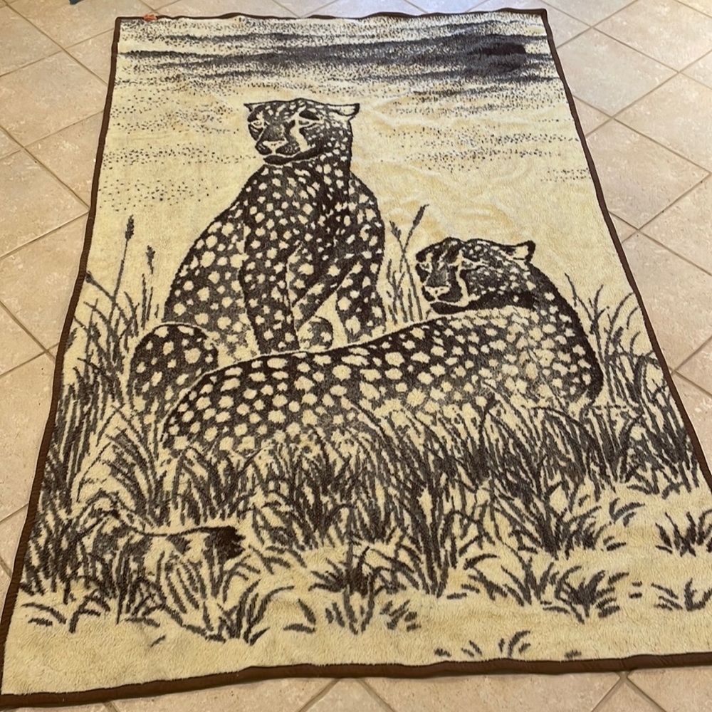 Vintage Biederlack Cheetah Print Africa Fleece Blanket 80X51 Throw